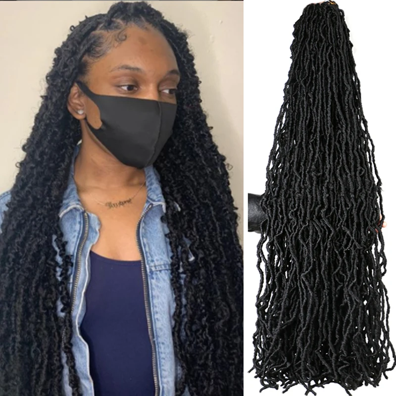 Saisity Ombre Synthetic Faux Locs 24Inches Crochet Hair Long Curly Dreadlocks Hair Extensions Natural Soft Locs Crochet Braids