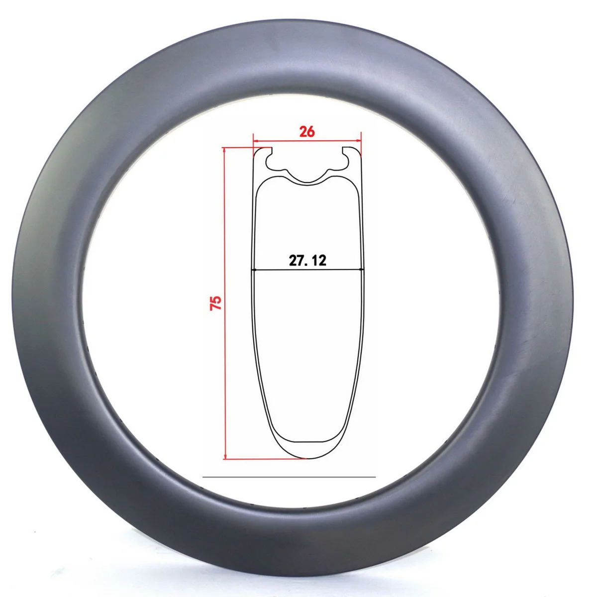 700C Carbon Road Rims 75mm Profiles 25 mm Width  Clincher Tubeless Tubular Bicycle Circle V Brake Basalt Surface