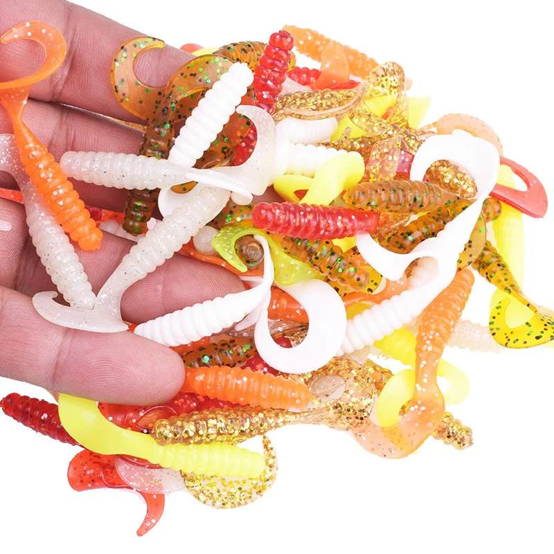 10Pcs Spiral Tail Worm Soft Bait 4.8cm 1.2g Jigging Wobblers Silicone Fishing Lures Fishy Smell Salt Artificial Bait Swimbaits
