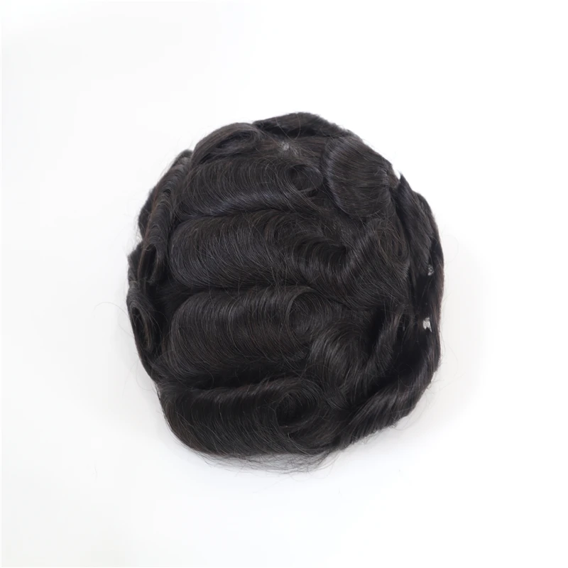 Rambut Ali Queen Kulit Tipis 0.02-0.03Mm Rambut Palsu Pria 8X10 Inci Sistem Penggantian Rambut Buatan Tangan Murni Wig Rambut Remy India