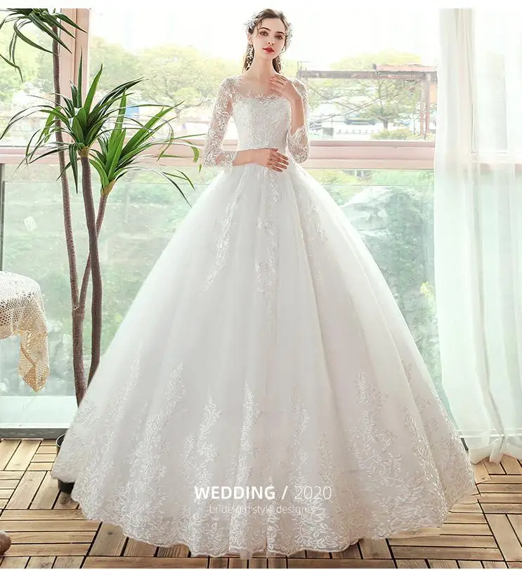 Customized Korean Long Sleeve Wedding Dress Muslin New Fashion A-line Vestido De Noiva Princesa Women Robe De Mariee Bride