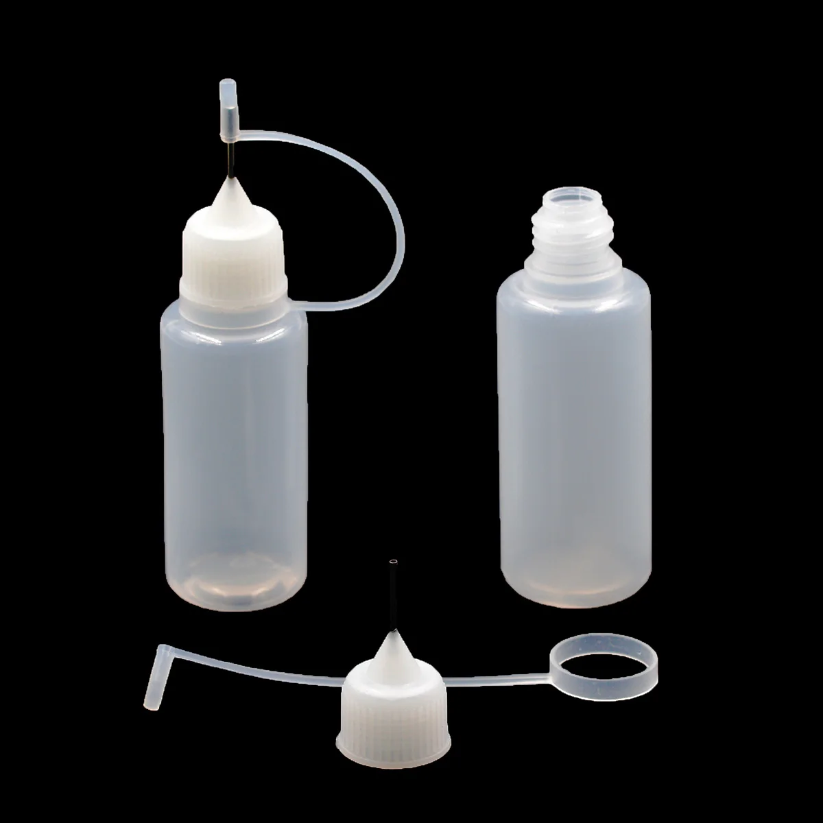 Flacone contagocce in plastica da 5 pezzi 15ml/20ml/30ml/50ml con tappo a prova di bambino punta dell'ago lunga e sottile flacone liquido vuoto da 100ml