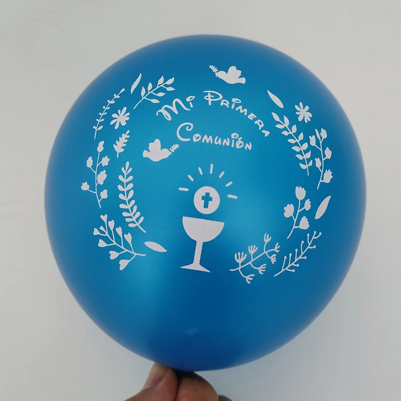 50 Pieces 10 Inch Blue Pink Colorful Spanish Logo Mi Primera Comunión Balloon For Spain Kids First Communion Party Decoration