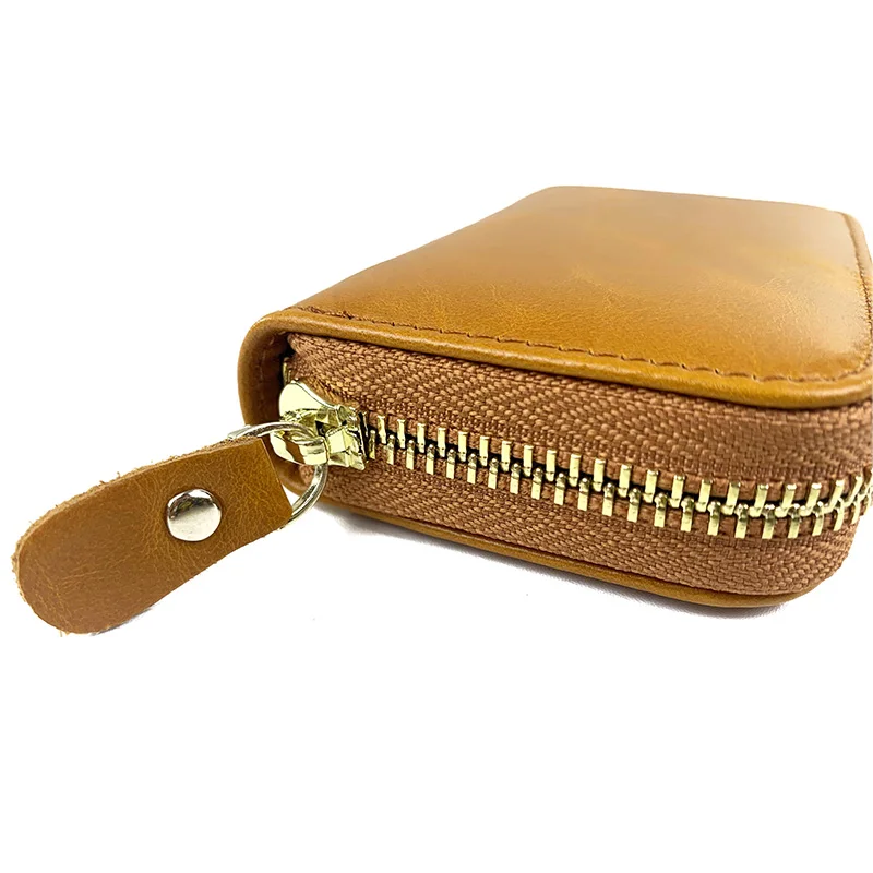 Portefeuille en cuir véritable pour hommes et femmes, porte-monnaie à fermeture éclair, porte-cartes, première couche, peau de vache, huile d'avertissement, mini pochette, 2021