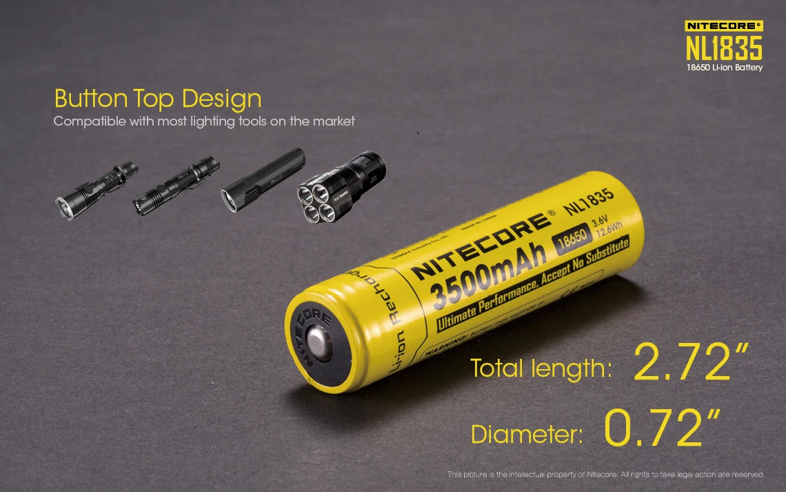 Nitecore NL1835 18650 3500mAh NL1834 3.6V 12.6Wh Rechargeable Li-on Battery High Quality with Protection Nitecore NL1835 18650