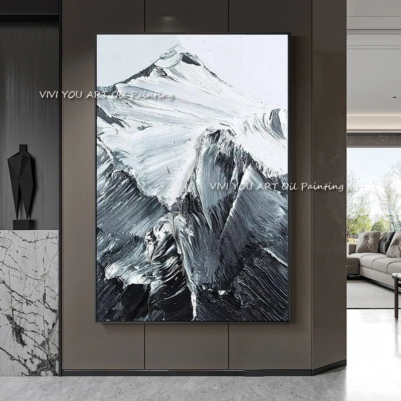 

Large Size Abstract Mountain oil painting Grey Color Canvas 100% Handmade Modern Wall Art for Living Room Home Decoration Gift