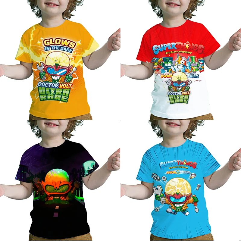 Kids Superthings Power Machines T Shirts Children Super Zings Series 7 T-shirt Summer Toddler Boys Girls Cartoon Anime 3D Tshirt