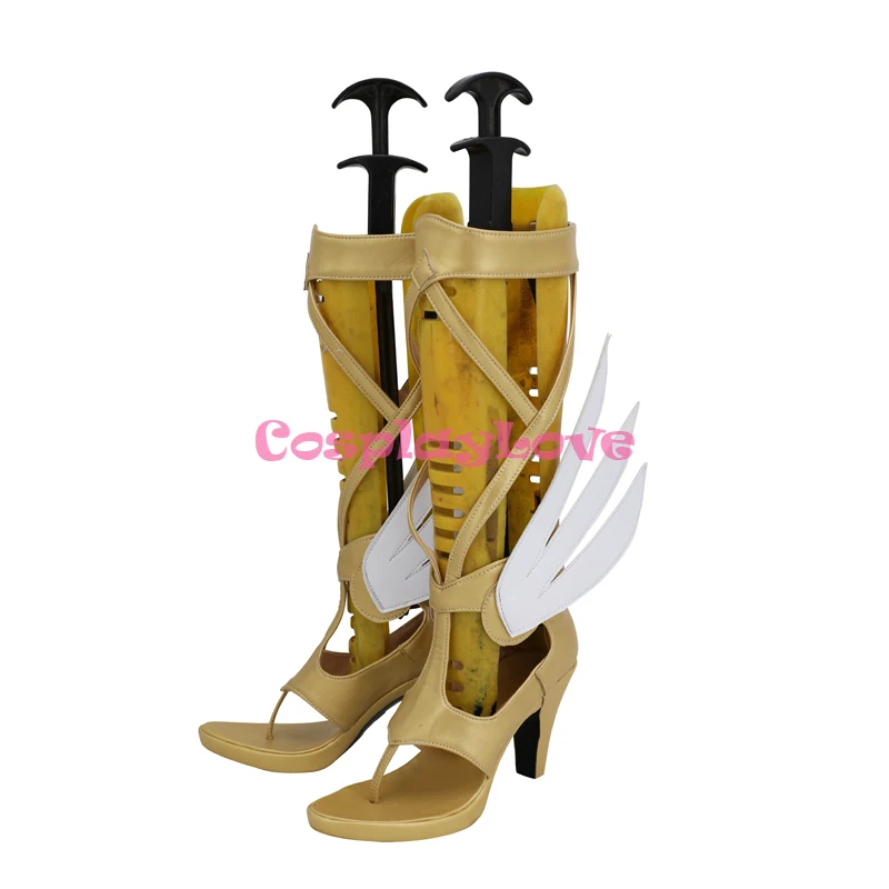 CosplayLove OW Game Mercy Charity Skin Mercy Angela Ziegler Gold Coslay Shoes Long Boots Leather Custom Made