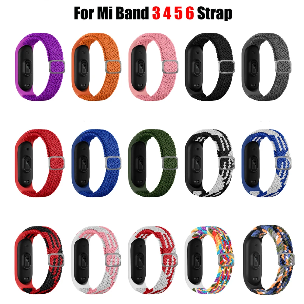 Bracelet for Mi band 8 7 6 Strap Elastic adjustable Nylon Braided Miband4 miband 5 correa Wristband for xiaomi Mi band 4 3 6 7 9