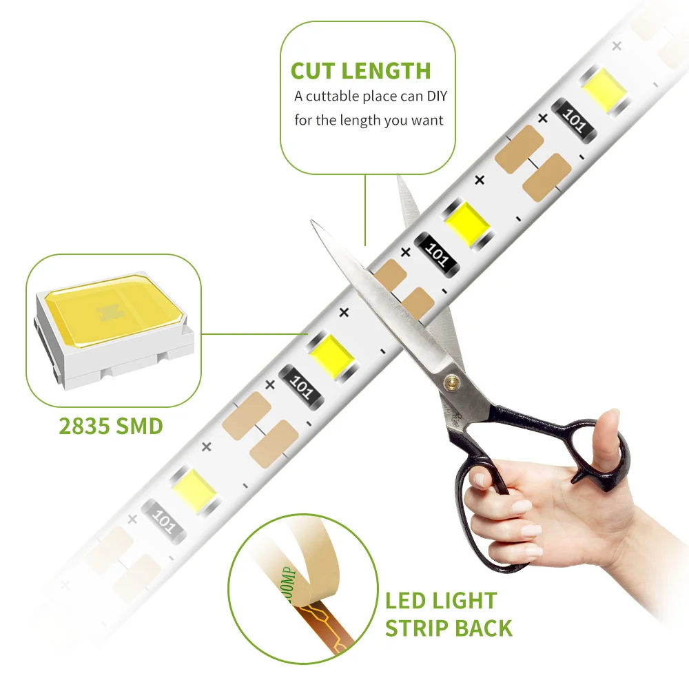 Imagem -05 - Tira Conduzida com Sensor de Movimento Dc5v Armário de Cozinha Lâmpada de Fita Led Luzes à Prova d Água Conector da Bateria Tira tv Led para a Luz do Quarto