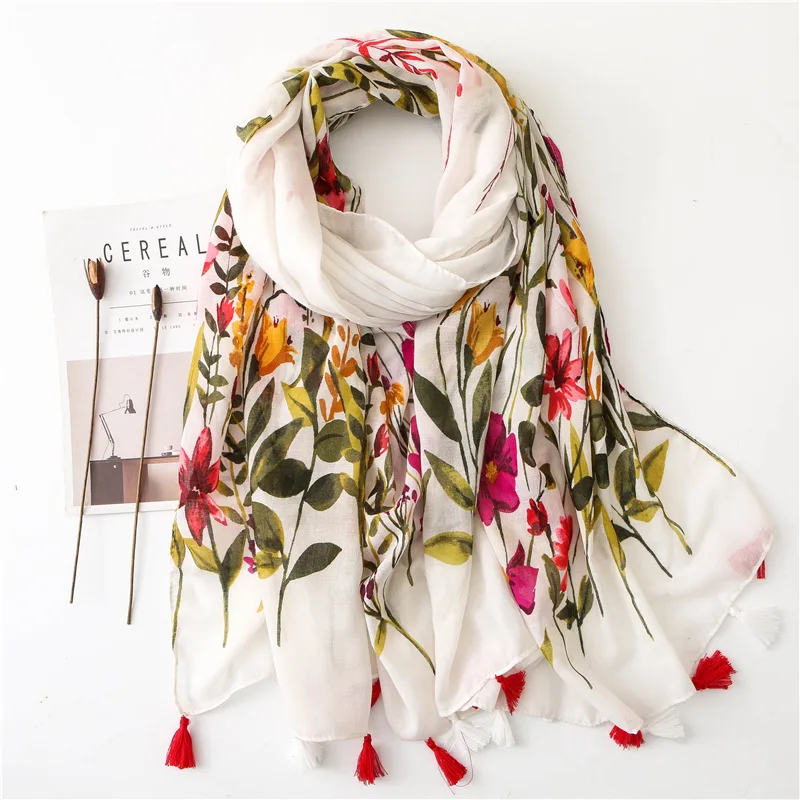 Luxus Marke Baumwolle Schal Frauen Große Schals Design Hijab Echarpe Druck Quaste Schals Dame Strand Stola Schalldämpfer Foulard Pareo – Detail 6