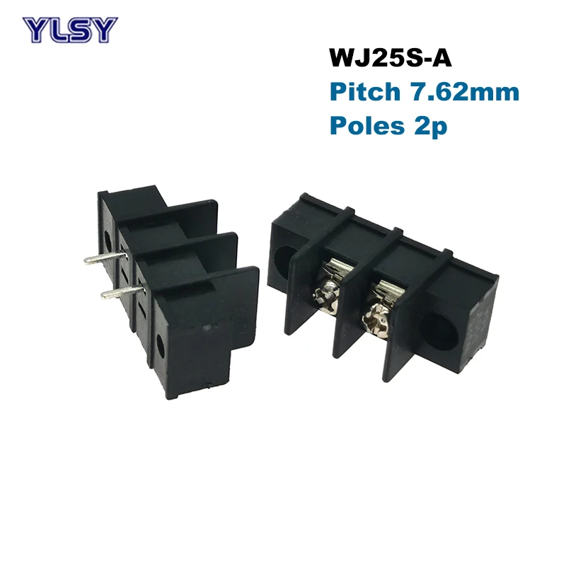 Pitch 7.62mm Barrier PCB Terminal Block Straight Pin 2P 25S-A Morsettiera Wire Connectors Bornier With Screw Holes 15A 14AWG