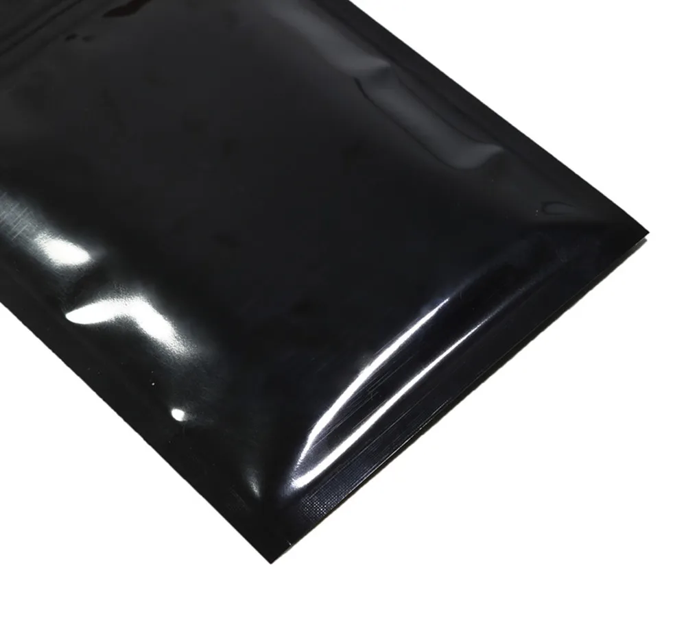 100 teile/los glänzende schwarze Aluminium folie Zip-Lock-Tasche selbst dichtende Tränen kerbe wieder versch ließbare flache Lebensmittel-Snack-Aufbewahrung verpackungs beutel – Detail 13