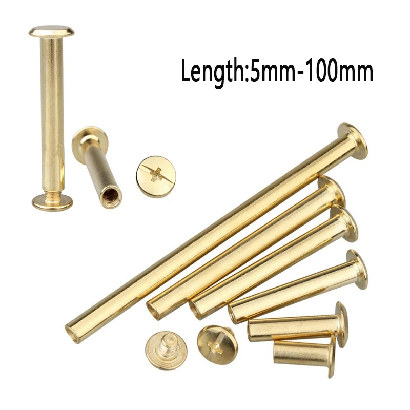 5-25pc/lot Copper Plated 5-100mm Binding Chicago Screws Nail Rivet Studs Snap Rivet Books Butt Screw Photo Album Binding Screw