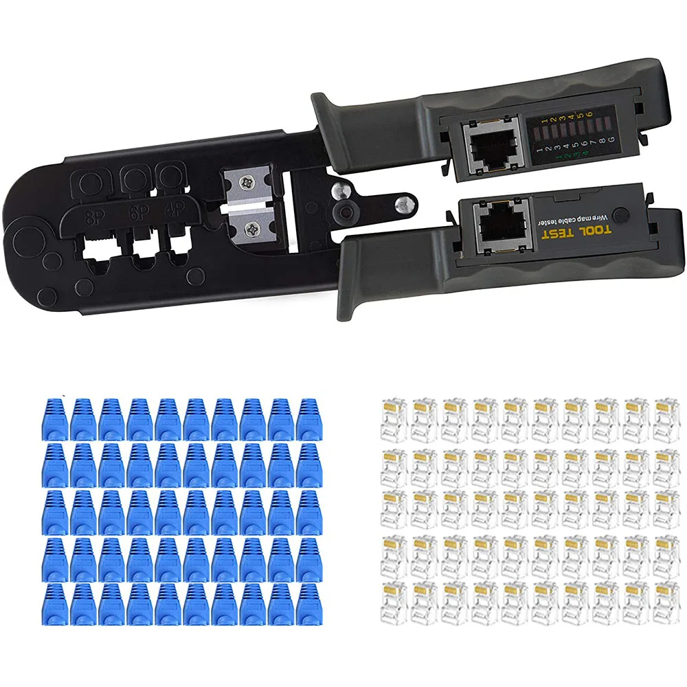 RJ45 Network Cable Crimper 8P6P4P Three-Purpose Tester Ratchet Tool Squeeze Crimping Wire Network Plier With Cat6 Connector