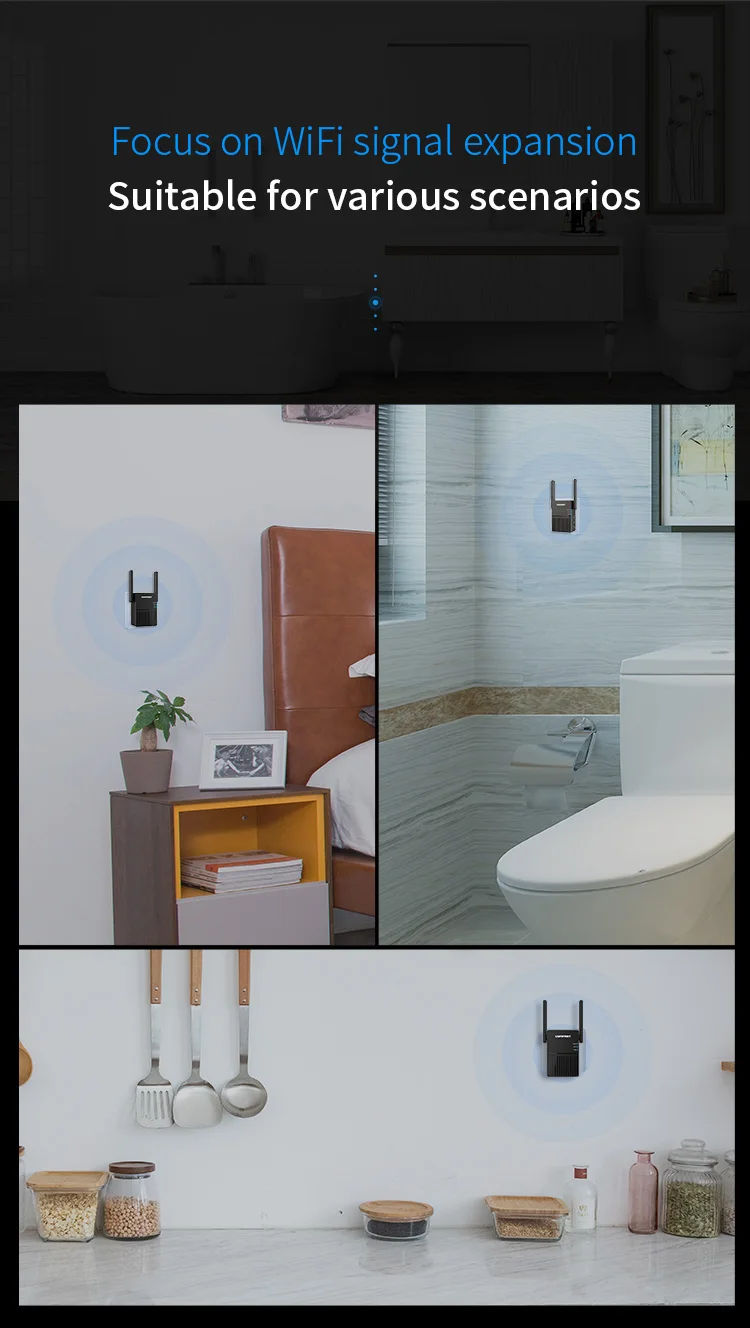 COMFAST WiFi Router Repeater 1200Mbps Amplifier 2.4G/5.8G Network Signal Booster Extender Repeteur Wi fi 2 Antenna Home Office
