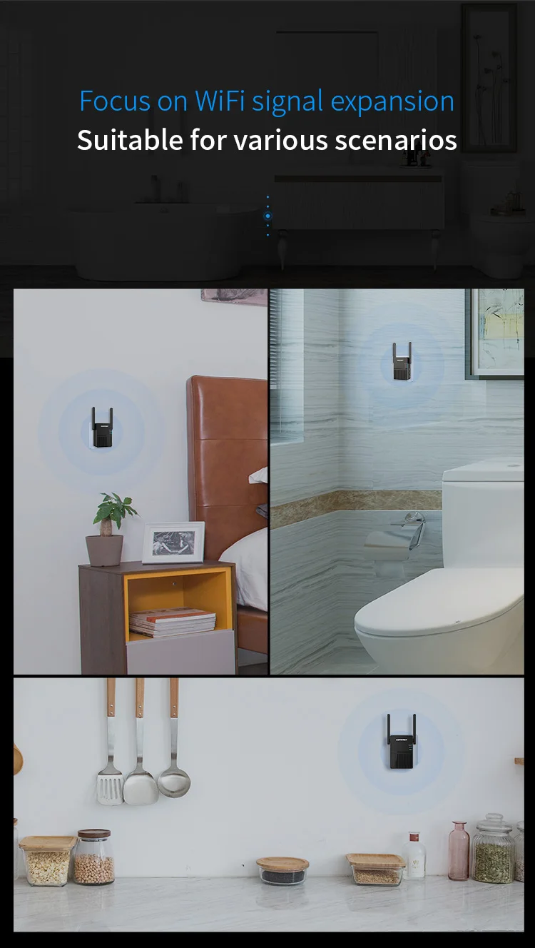 COMFAST-repetidor de enrutador WiFi, amplificador de 1200Mbps, 2,4G/5,8G, extensor de señal de red, 2 antenas para casa y oficina