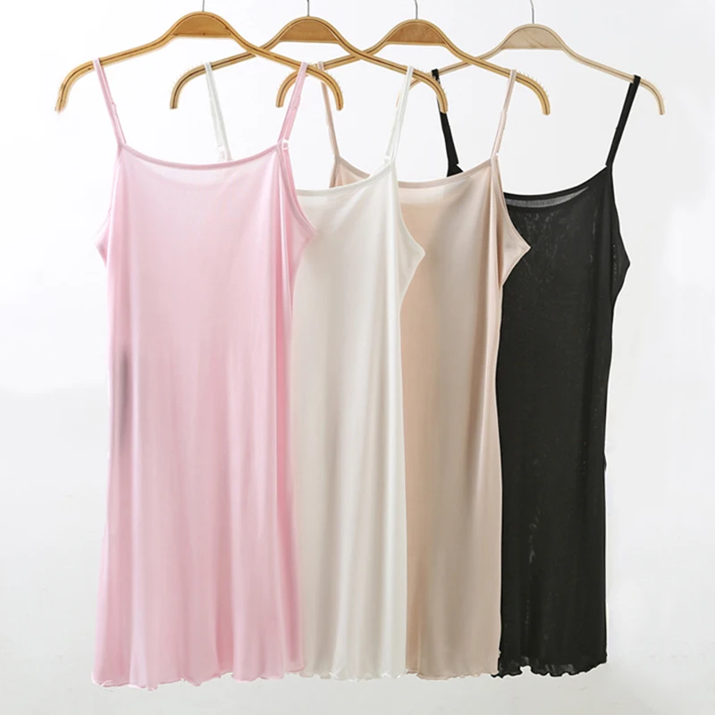 50% Pure Silk Full slips underdress slip dress intimates sexy women home underwear Backless femme Adjustable shoulder white