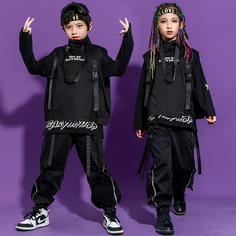 Kid Hip Hop Clothing Shirt Top Sleeveless Jacket Vest Streetwear Jogger Tactical Cargo Pants for Girl Boy Dance Costume Clothes