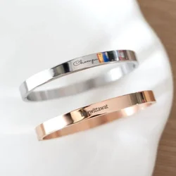 Stainless Steel C-shaped Open Bracelet Engraving Couple Name Bracelets Custom Letter Number For Women Men Trendy Jewelry Gifts