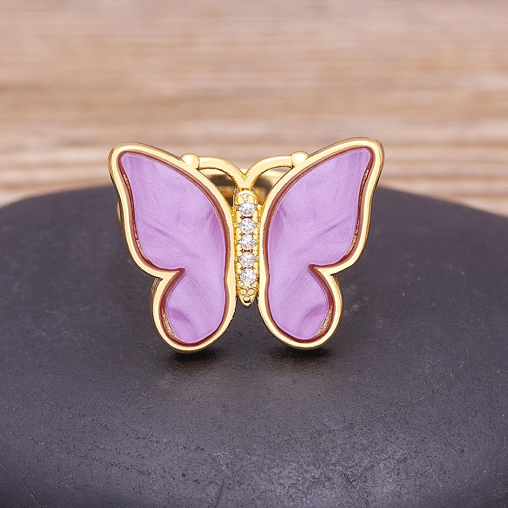 Nidin New Arrival 9 Colors Butterfly Sweet Colorful Transparent Crystal Rings Adjustable For Women Girls Party Jewelry Gift