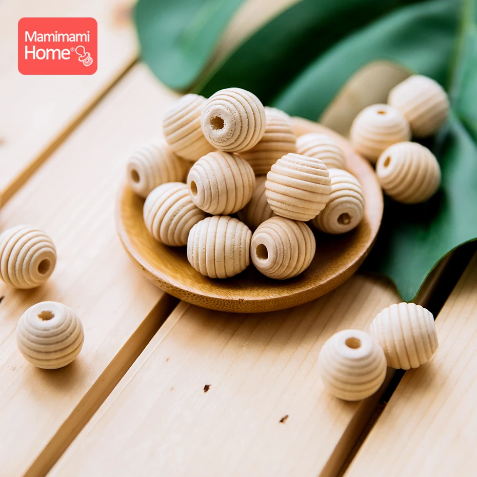 20Pcs 18mm Wood Threaded Beads DIY Nursing Necklace Baby Wooden Teether Blank Rodent Nurse Gifts BPA Free Children'S Goods Toys