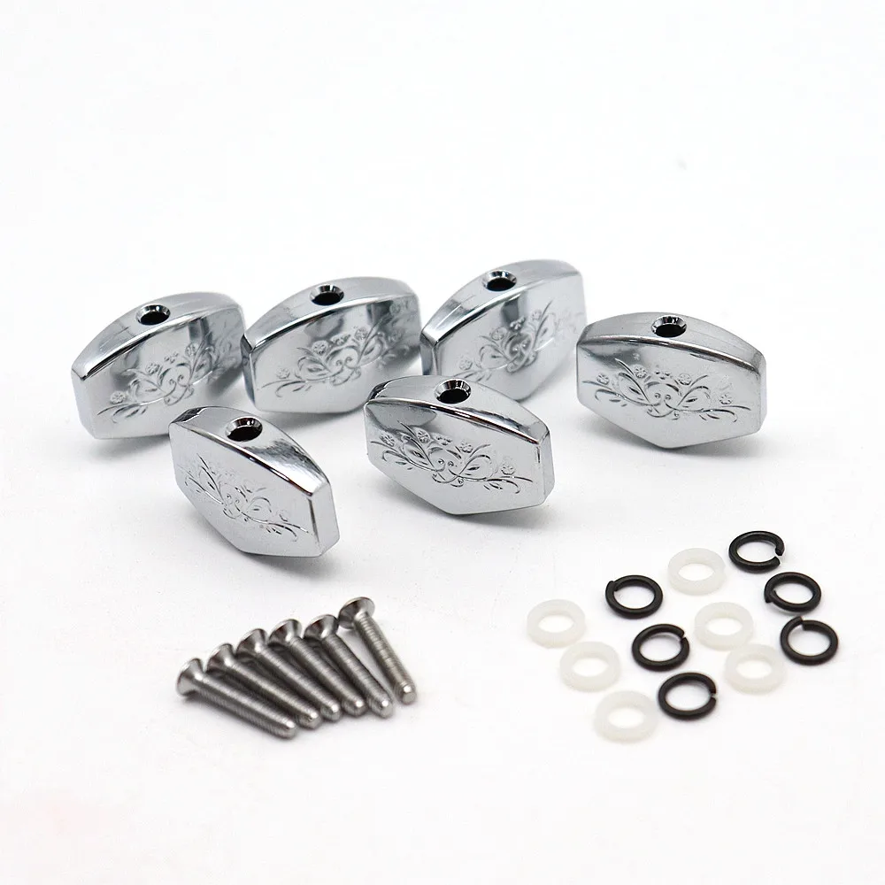 6pcs Guitar Tuners Machine Head Buttons Metal Carved Square Button for Electric Guitar