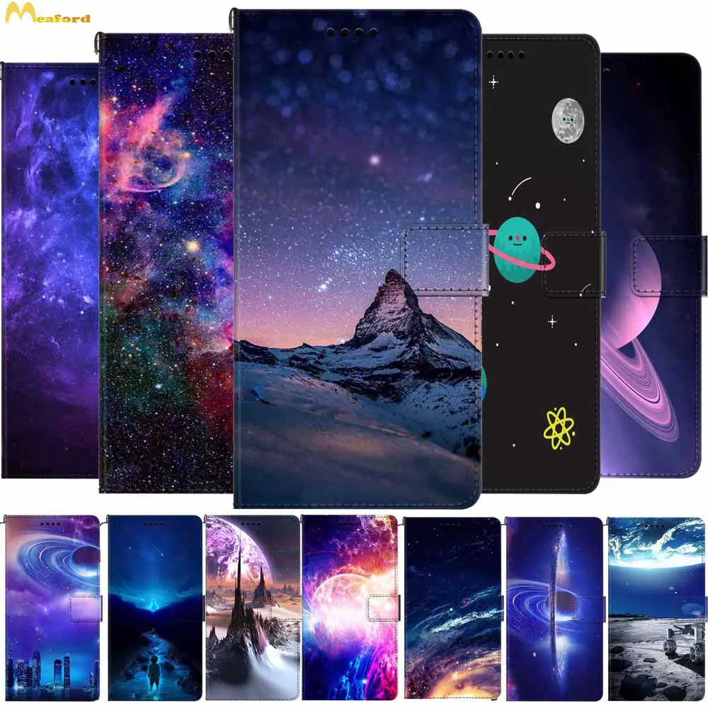 Card Wallet Bags For OPPO A94 A55 5G A36 Case Star Space Leather Flip Cover For OPPO A9 A5 2020 A16 A17 A12 Cases Douma Fundas