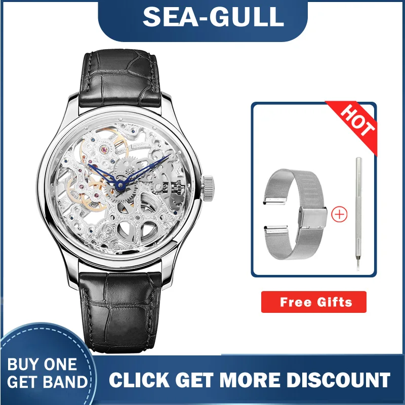 

New Authentic Seagull Watches Men Hollow Manual Mechanical Watch Diamond Belt Men's Watch 819.15.5058VK