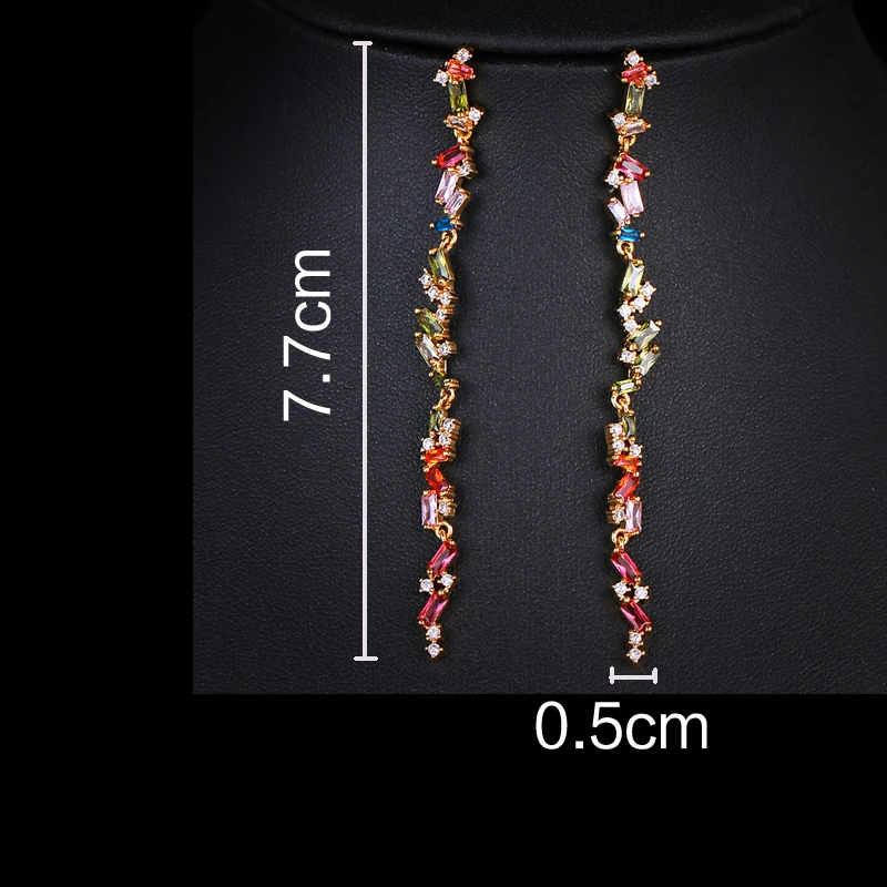 Emmaya Fascinating Design Rainbow Colors Geometry Zirconia Long Earring For Female Elegant Dress-up Wedding Party Eye-catching