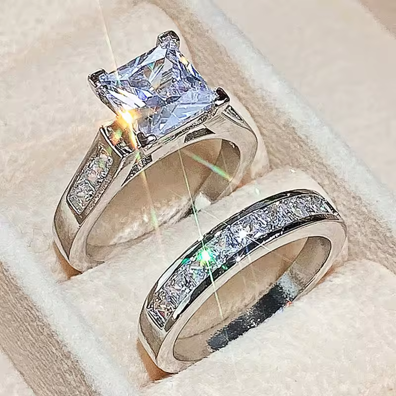 CAOSHI Fashion Wedding Ring Set Review, Square Zirconia Bridal Jewelry for Women image 3