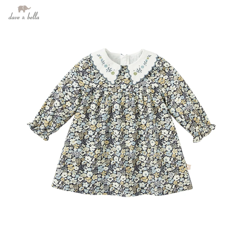 DBZ19323-2 dave bella autumn baby girl's cute floral print dress children fashion party dress kids infant lolita clothes