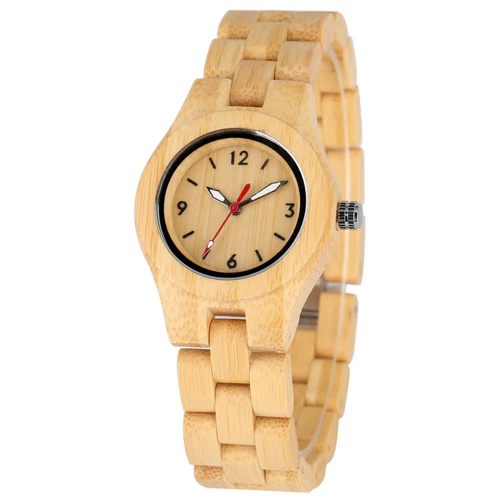 Women's Wooden Watch Cosy Bamboo Strap Wooden Watches for Female Luminous Pointers Dial Wooden Wristwatch for Girls