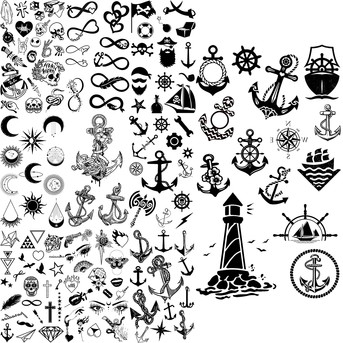 

Anchor Lighthouse Temporary Tattoos For Adults Men Realistic Infinity Halloween Moon Fake Tattoo Sticker Body Arm Tatoos Seaside