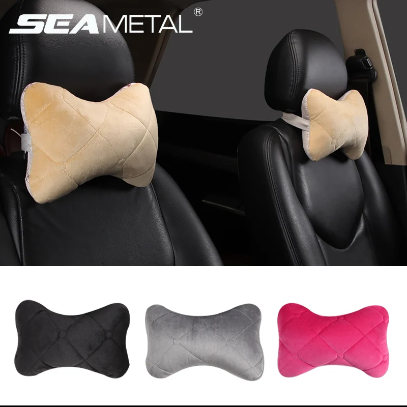 SEAMETAL Car Neck Pillow Cotton Seat Headrest Universal Car Neckrest Support Breathable Fabric Cover Relieve Soreness for Travel