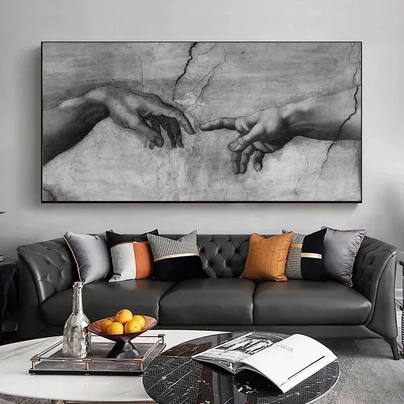 Famous Art Canvas Michelangelo Created Adam's Wall Painting Art Posters and Prints Modern Living Room Pictures Room Decoration