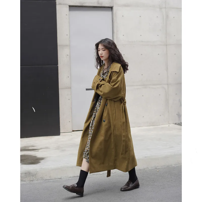 

Women's Double Breasted Slim Trench Coat Korean Style Windbreaker Long Sleeves Female Outwear New Fashion Autumn Winter 2023