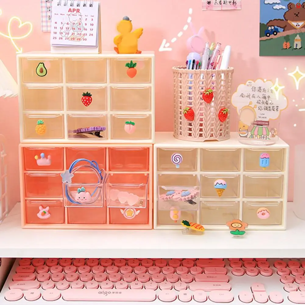 

1 Set Storage Box Transparent Large Capacity Plastic Jewelry Box Makeup Desk Organizer Storage Box with Mini Stickers Set