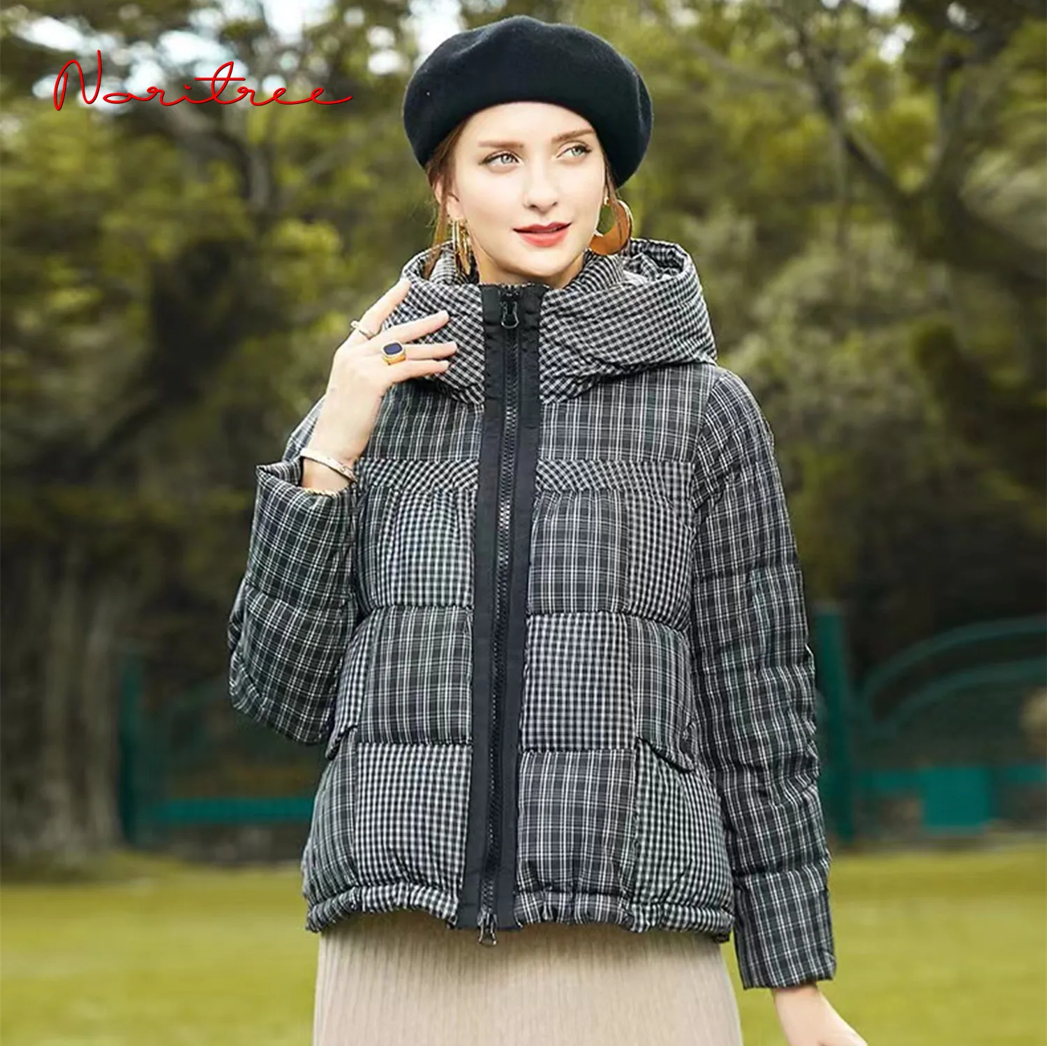 

Plaid printed Duck down coats Literary retro Down Jackets Winter Fashion Hooded Down Coats Female Thick Warm Parkas wy555