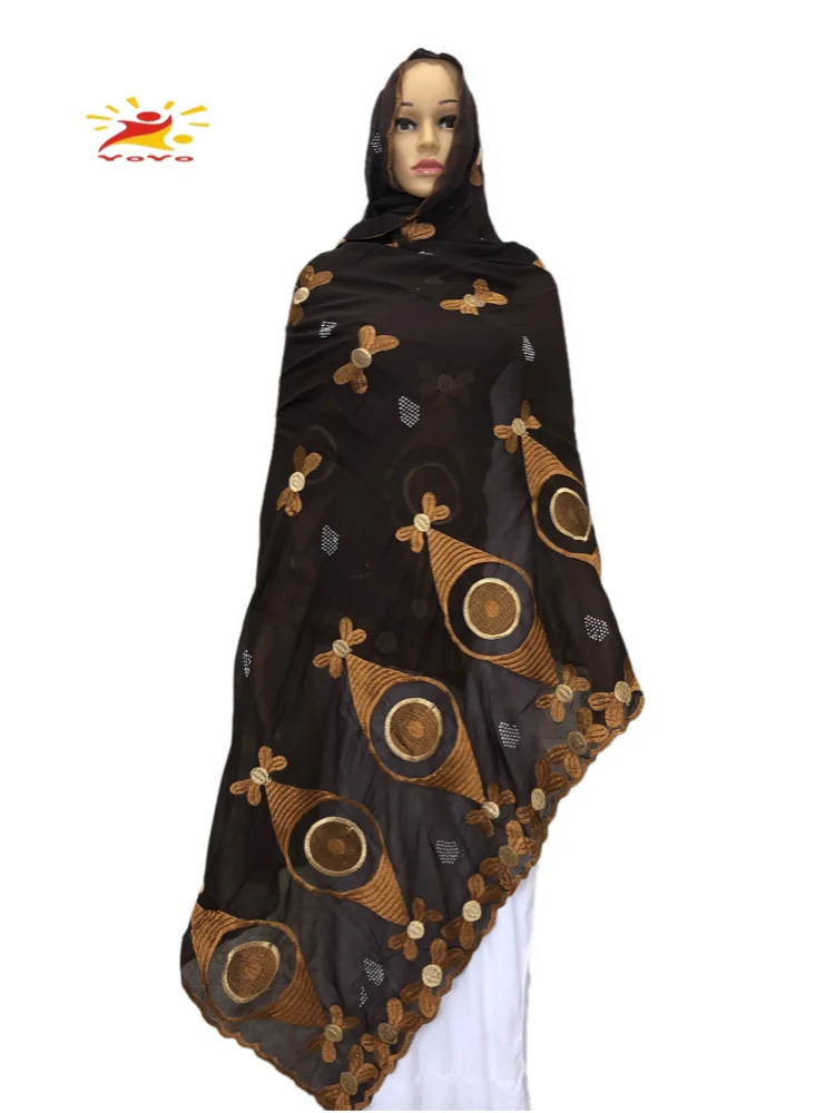 100% Cotton Scarf African Women Dubai  Fashion Muslim Women Embroidery Hijab Scarf  Headscarf HB091