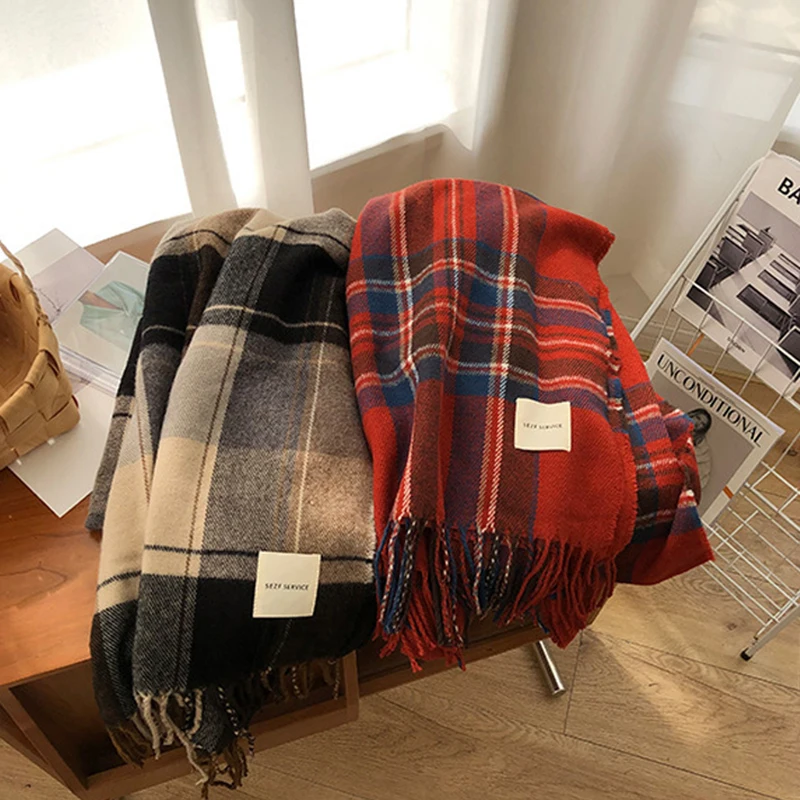 Retro Scarf Cashmere Plaid Women\'s Scarf Winter Warm Shawl Wrap bandana pashmina Tassel Female Foulard Blanket Christmas Gift