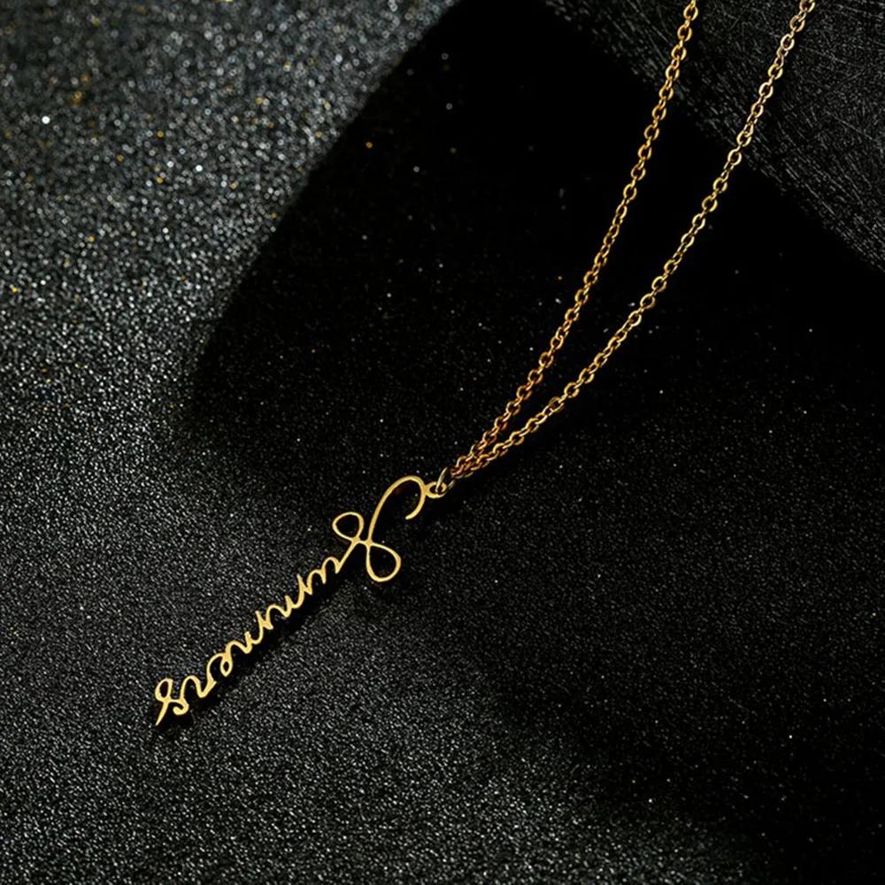 Custom Name Necklace Fashion Stainless Steel Personality Vertical Name Necklace Ladies Custom Cursive Font Chain Ornament