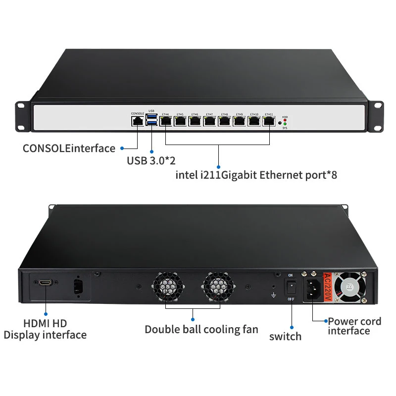 Intel i7 6700 Dual Core 8LAN 2USB 1COM 1U Network Server Firewall Appliance  Pfsense pfsense VS OPNSense IPsec OpenVPN Server