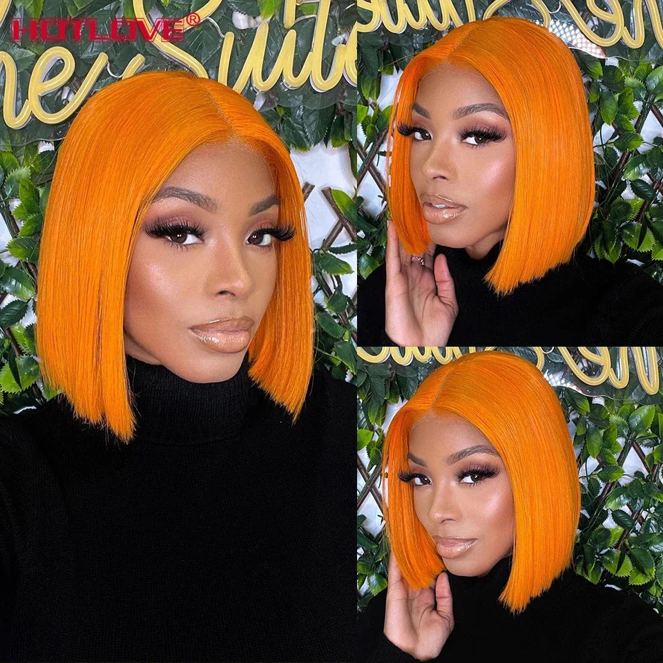 

Ginger Short Bob Wigs Transparent Lace Front Human Hair Wigs Pre Plucked Brazilian Blonde Straight Lace Bob Wig 150% Remy Wig