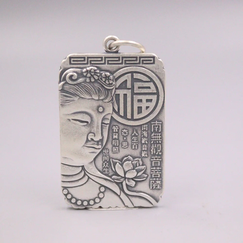 

Fine Pure Sterling Silver S999 Pendant Women Men Fu Guanyin Figure Pendant 55*30mm 37-39g