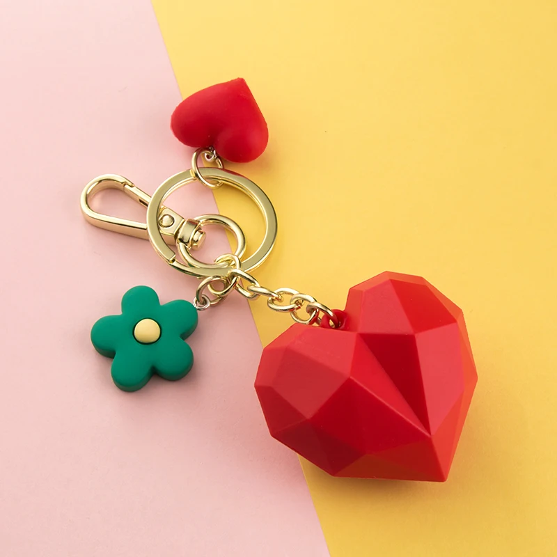 Geometric Love Flower Keychain Pendant Creative Personality Car School Bag Cute Male And Female Key Chain Ring 3D Girl Gift