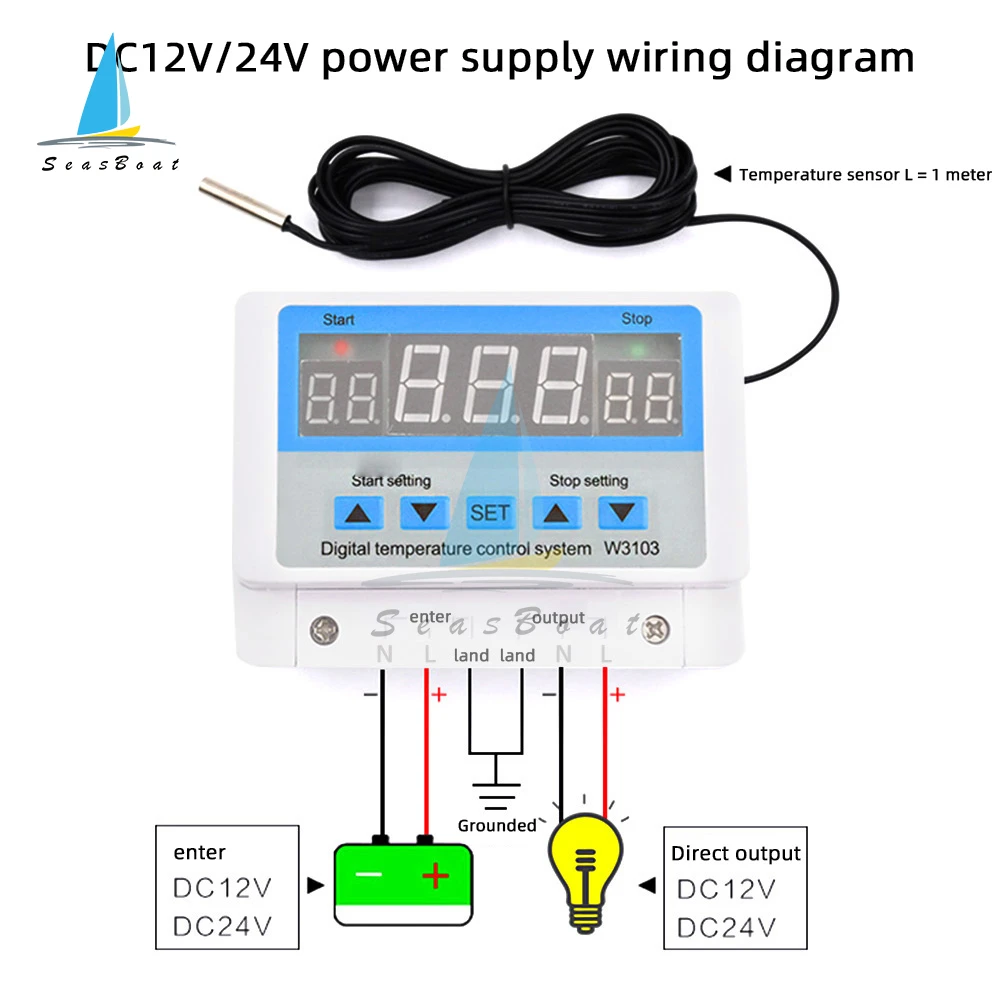 XH-W3103 AC 220V Max 5000W Digital Thermostat 30A Temperature Controller Switch DC 12V 24V