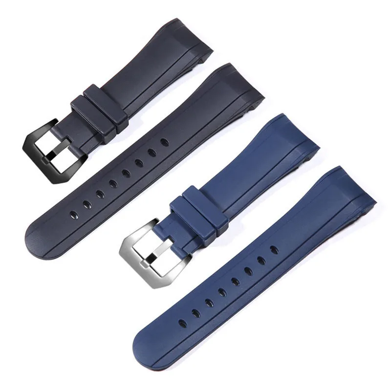 Luxury Blue Black 24mm Silicone watchband For Graham strap Racing Bent Watch band Rubber Bracelet with stainless steel buckle