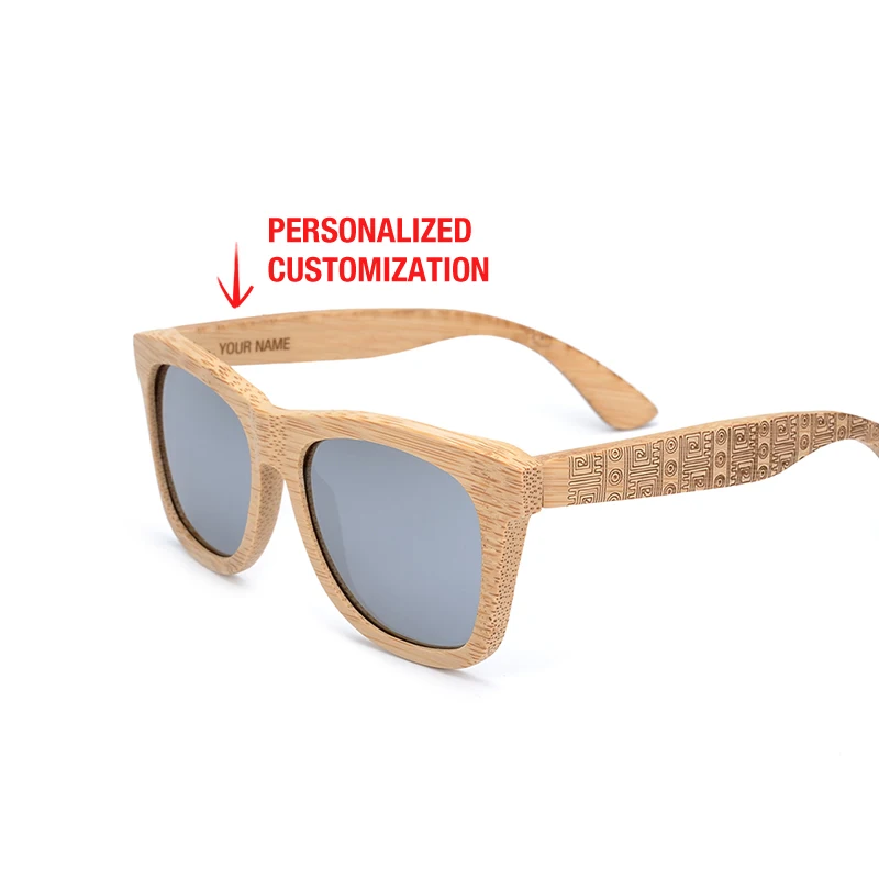 

BOBO BIRD Customized Your Name Retro Bamboo Sunglasses Women And Men With Silver Polarized Lens Glasses In Bamboo Gift Box