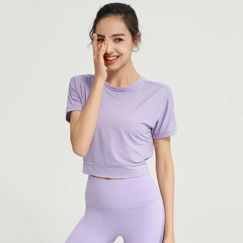 Summer Women Loose Yoga Tops Short Sleeve T-Shirts Hollow Out Running Sport Shirts Quick Dry Fitness Tees Gym Workout Top Female